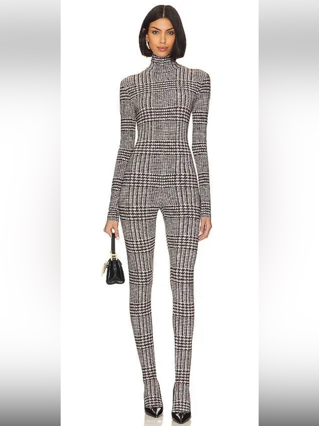 Nwt ~ Norma Kamali Houndstooth Long-Sleeve Open Back Catsuit ~ Size Xs / S